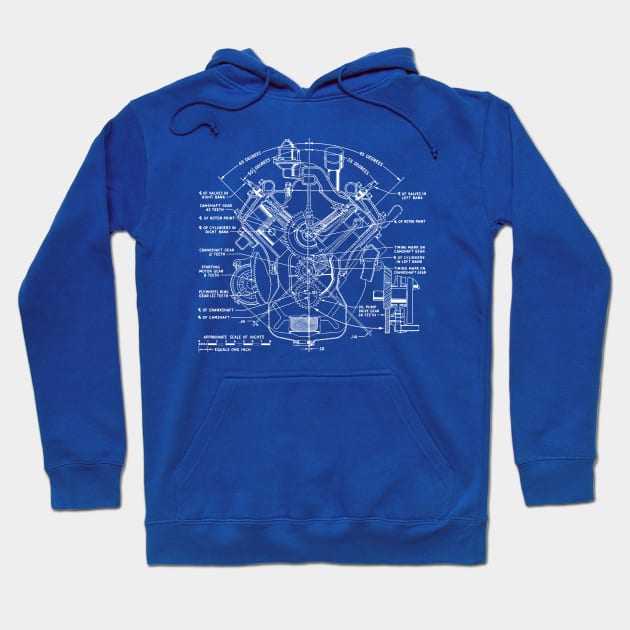 V8 Engine Drawing Hoodie by Widmore